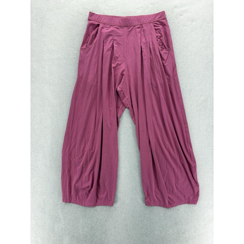 Lisa Bayne Harem Jersey Pants Womens M Pink Wide Leg Elastic Waist Pockets Boho